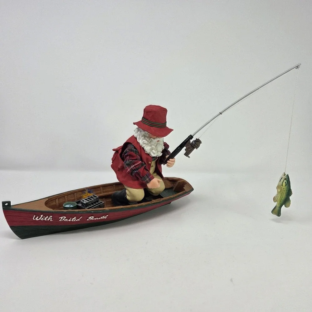 Possible‎ Dreams Clothtique Fishing Santa With Baited Breath Figurine 2003 Boat